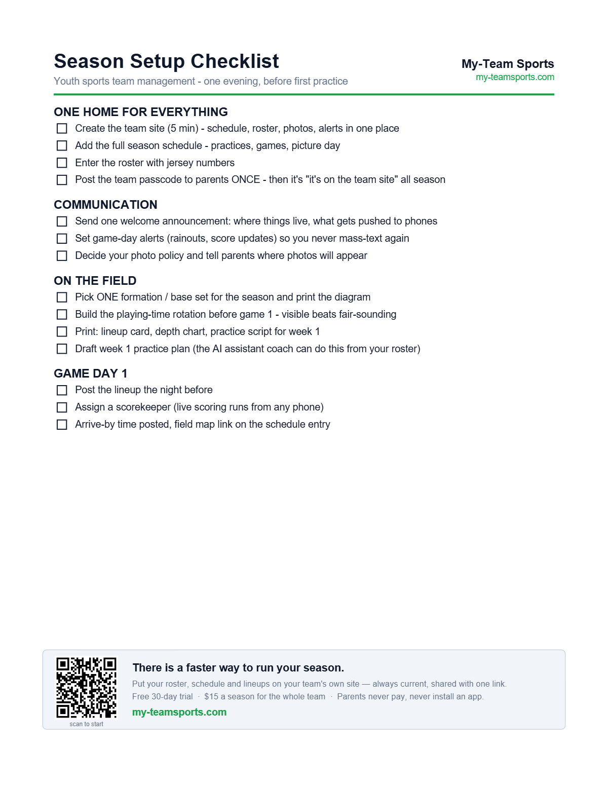 How to Manage a Youth Sports Team — preview of the free printable PDF from My-Team Sports